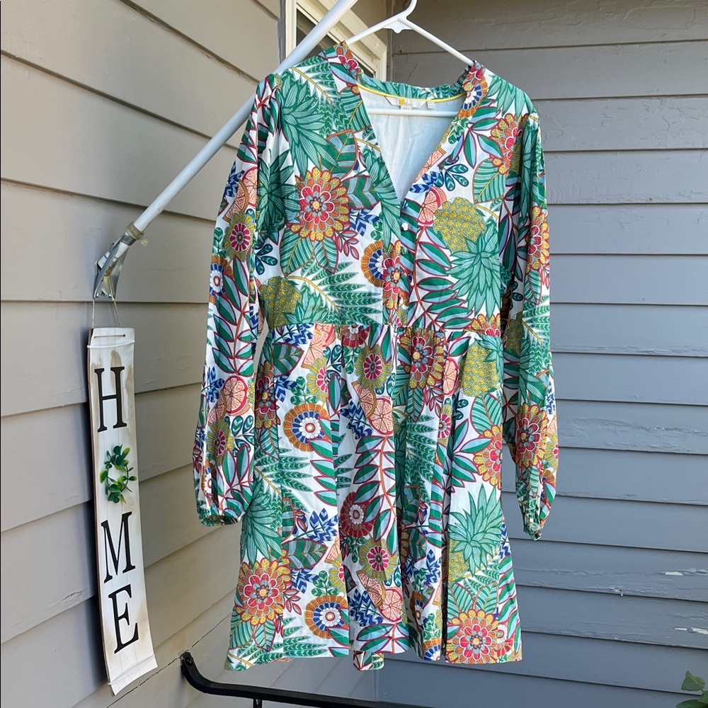 Boden Green and Yellow Leaf Print Dress